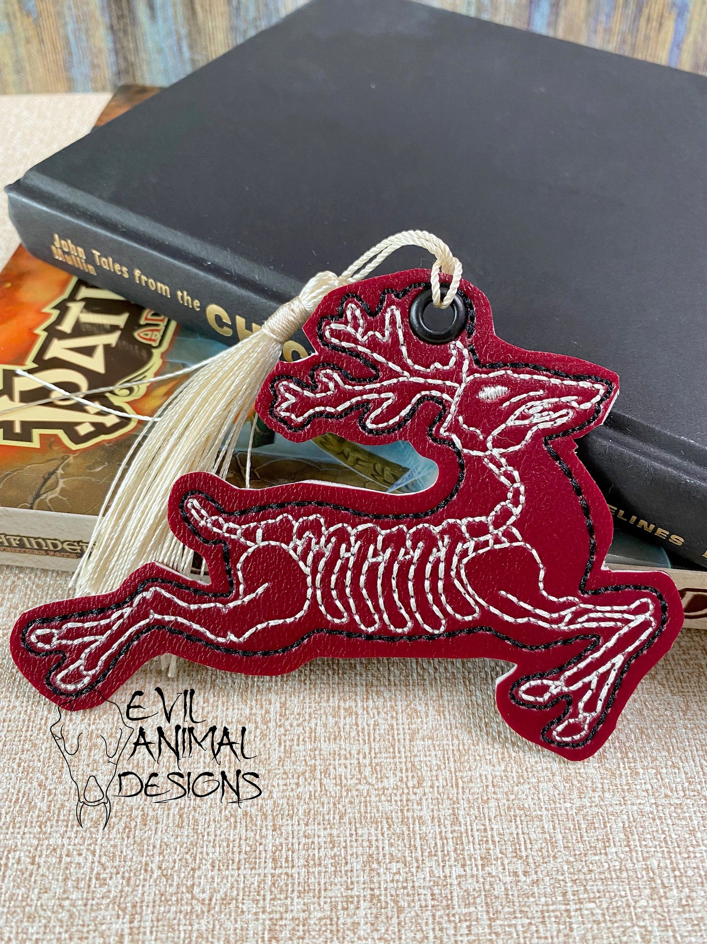 Sketch Skeleton Reindeer Bookmark Christmas Customizable Vegan Leather