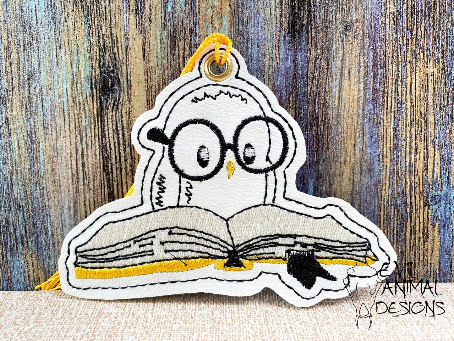 White Snowy Owl with Book Bookmark Customizable Vegan Leather