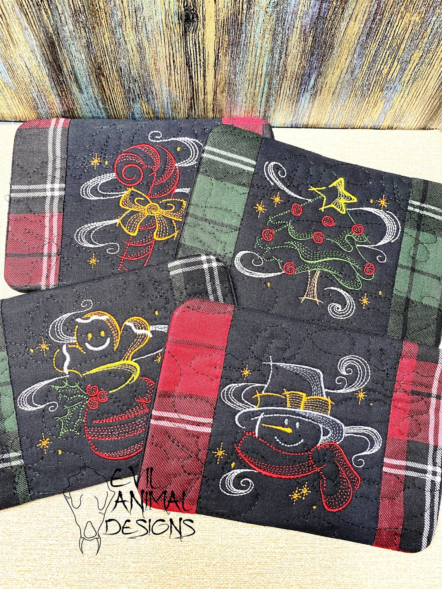 Christmas Scenes Mug Rug Coaster Tree Snowman Candy Cane Gingerbread Cookie