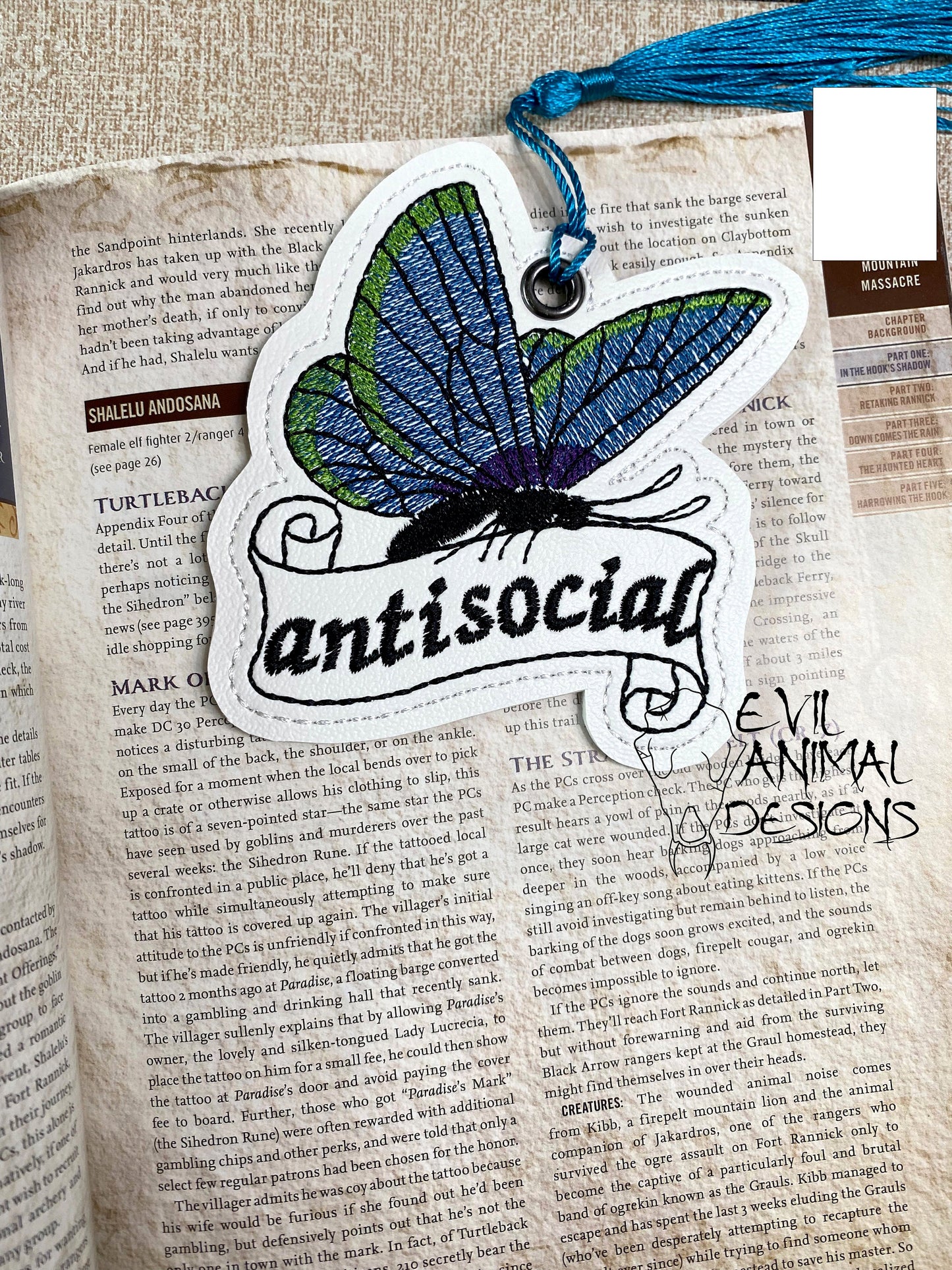 Antisocial Butterfly Bookmark Customizable Vegan Leather