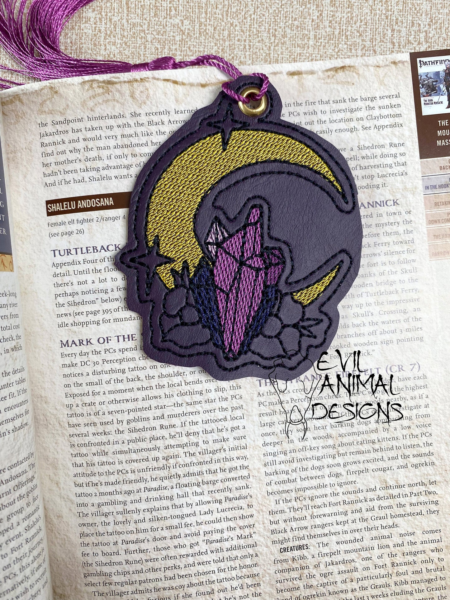 Moon with Crystals Bookmark Customizable Vegan Leather