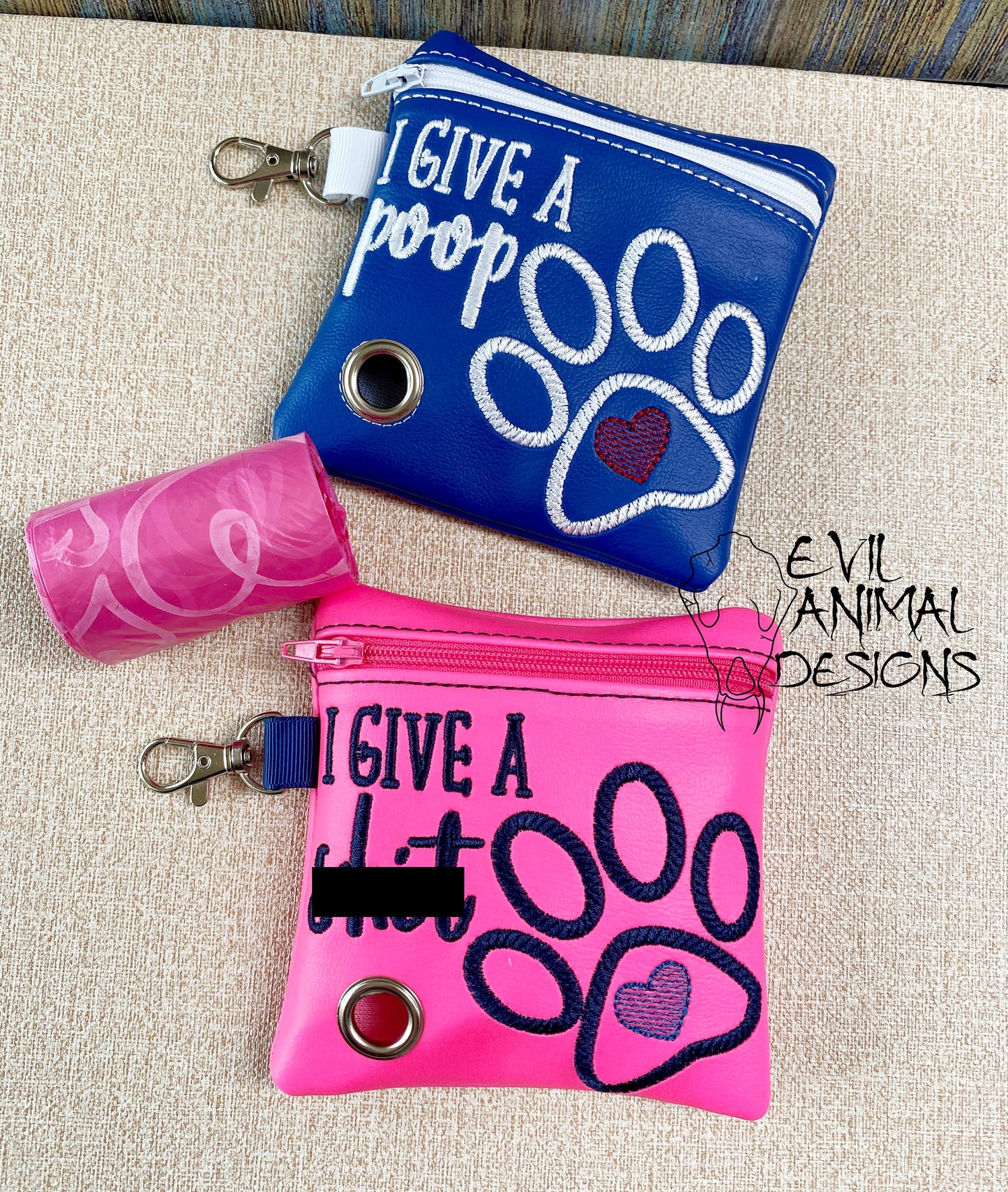 Paw Print Poop Bag Holder Vegan Leather Bag or Clutch Funny Customizable