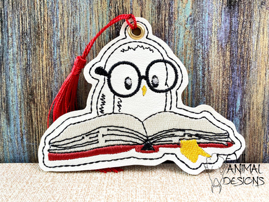 White Snowy Owl with Book Bookmark Customizable Vegan Leather