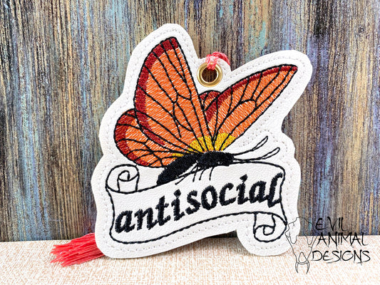 Antisocial Butterfly Bookmark Customizable Vegan Leather