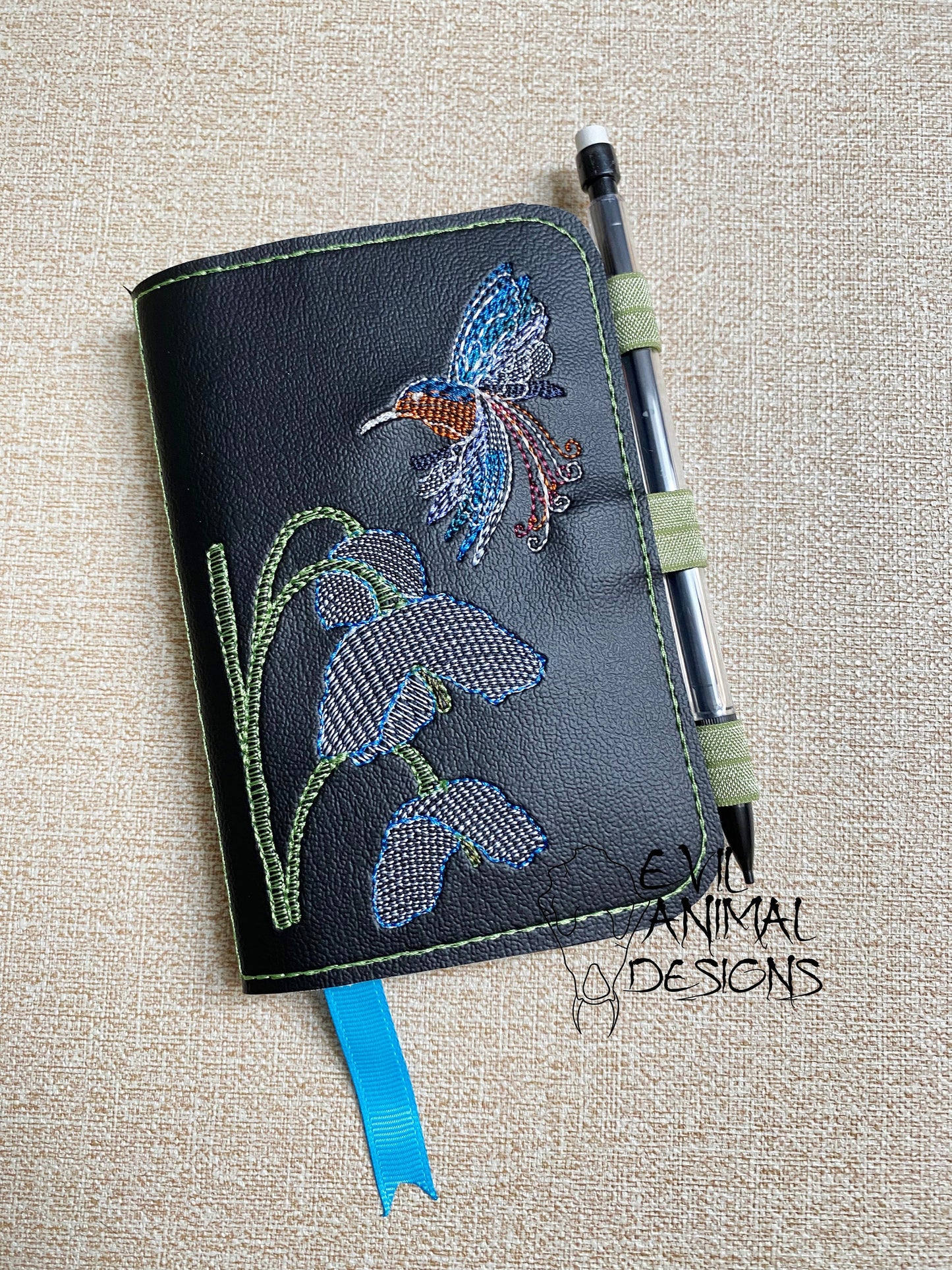 Hummingbird with Flowers Mini Notebook Cover with Pen Holder Bookmark