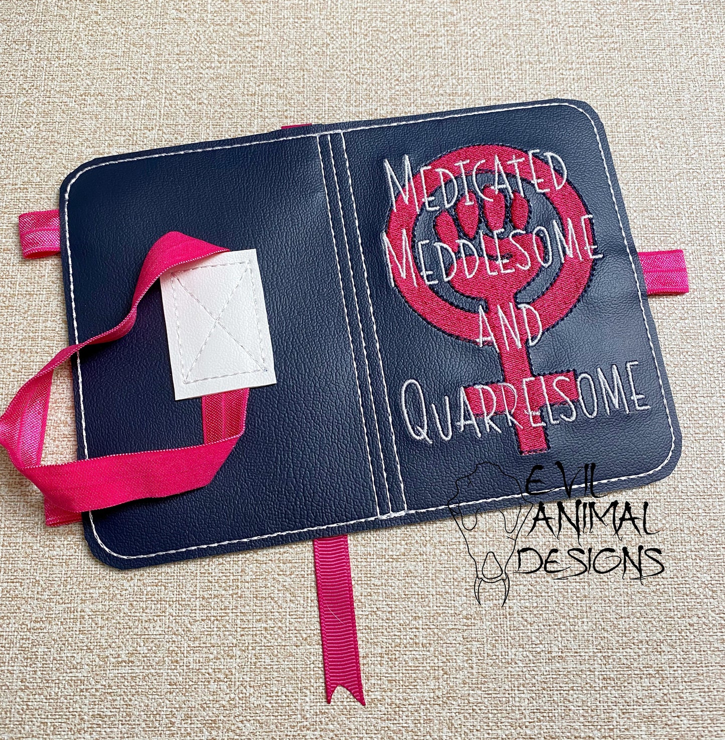 Medicated Meddlesome Quarrelsome Feminist Mini Notebook Cover with Pen Holder Bookmark