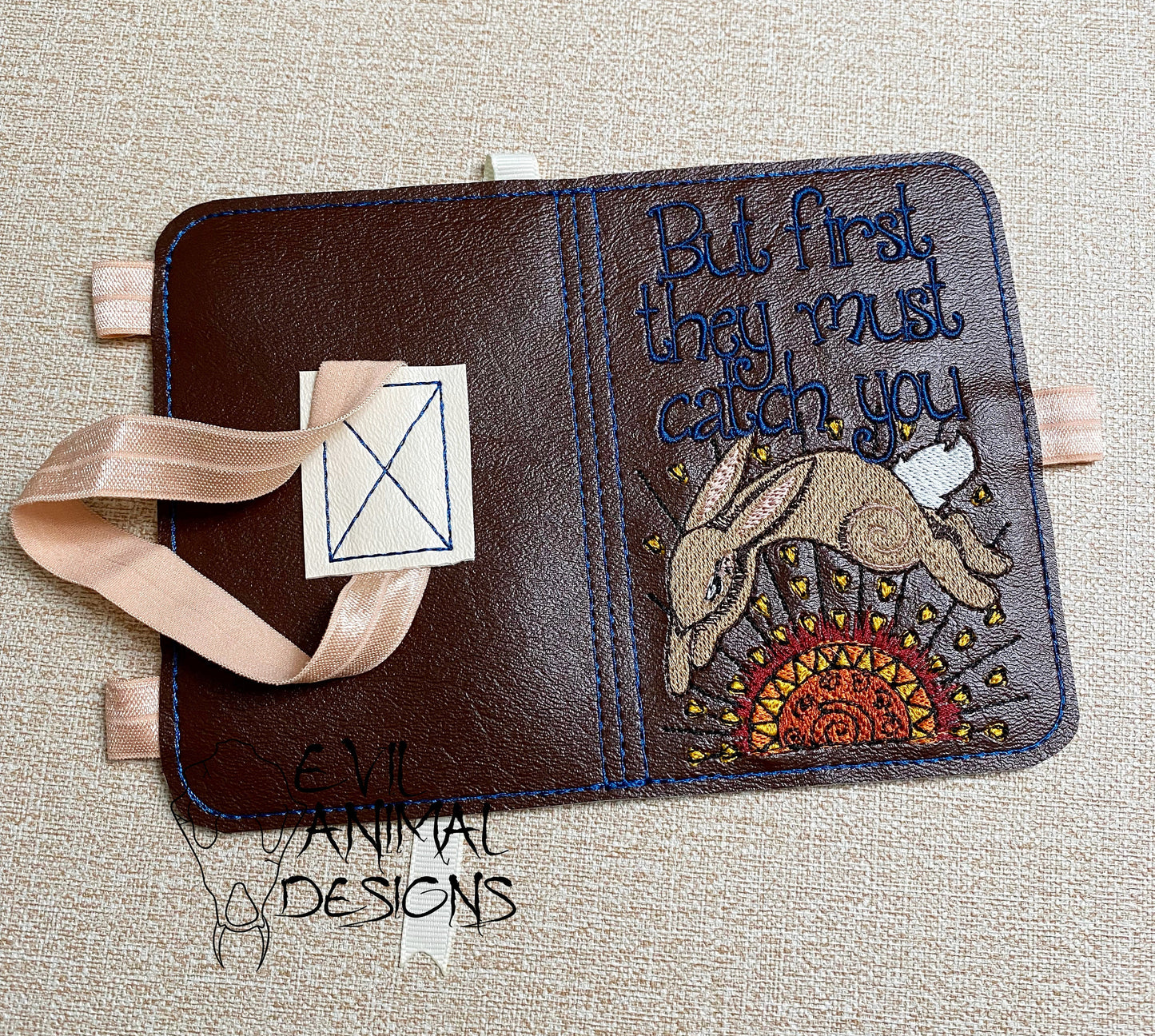 But First They Must Catch You Rabbit Mini Notebook Cover with Pen Holder Bookmark