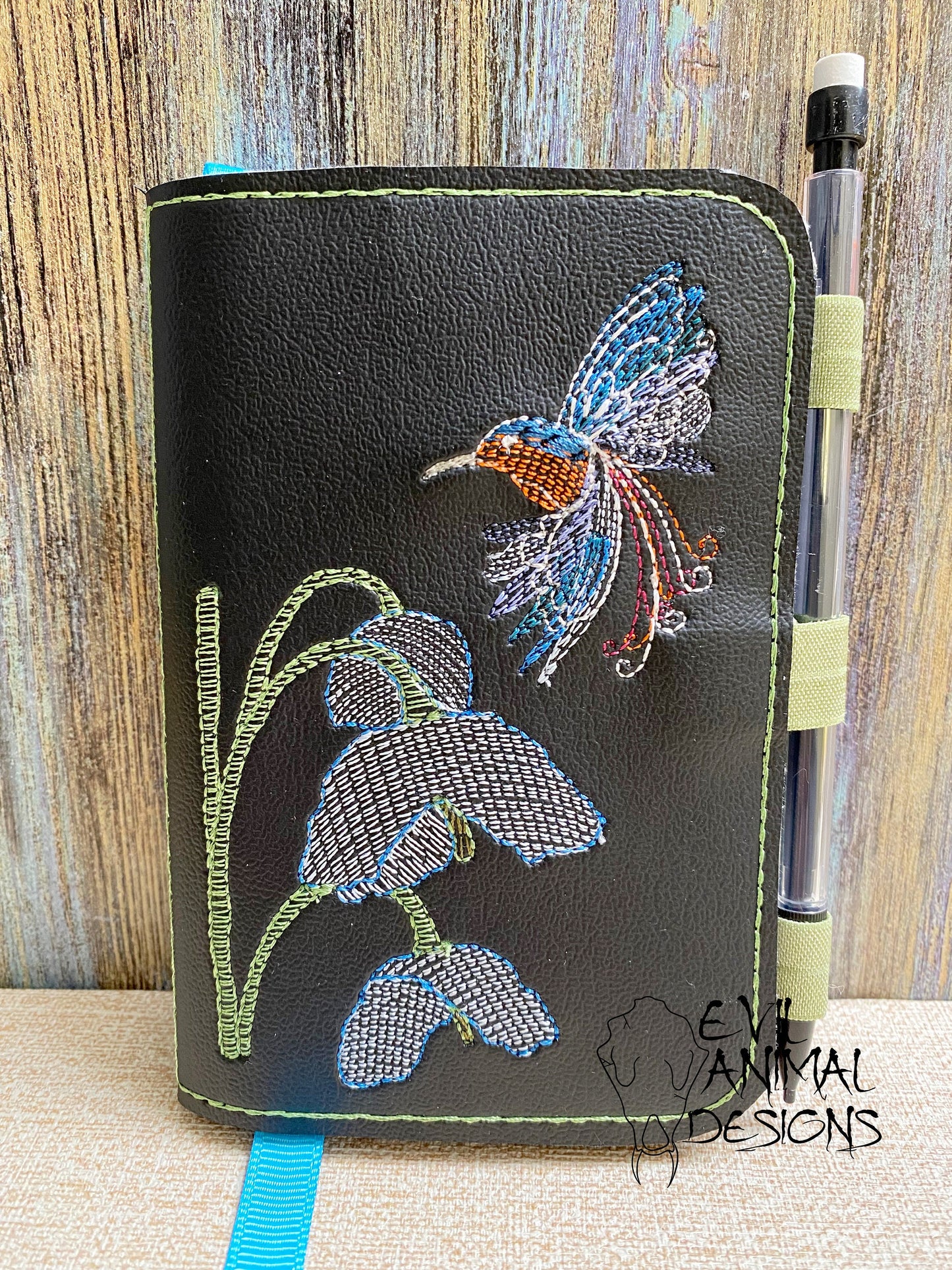 Hummingbird with Flowers Mini Notebook Cover with Pen Holder Bookmark